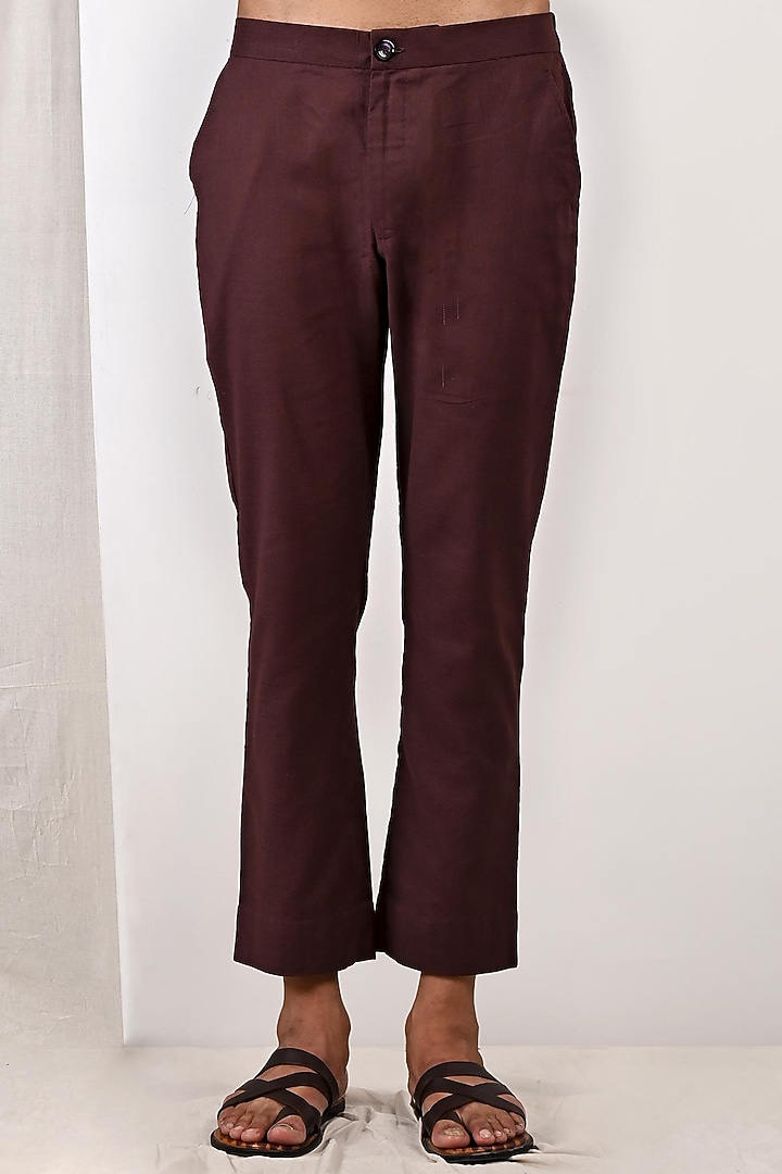 Dark Mahogany Linen Jacket Style Kurta Set by Bohame Men at Pernia's Pop Up Shop