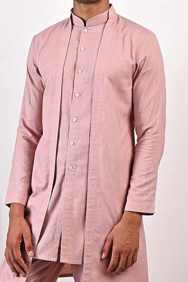 Mauve Linen Jacket-Style Kurta Set by Bohame Men at Pernia's Pop Up Shop