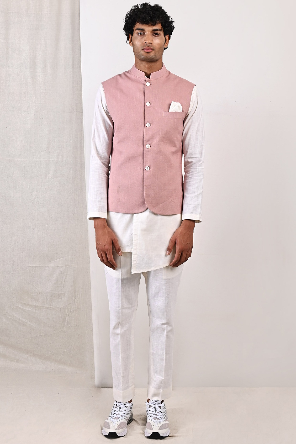 Cotton Kurta Payjama With Jacket in Cream and Multi Colour -