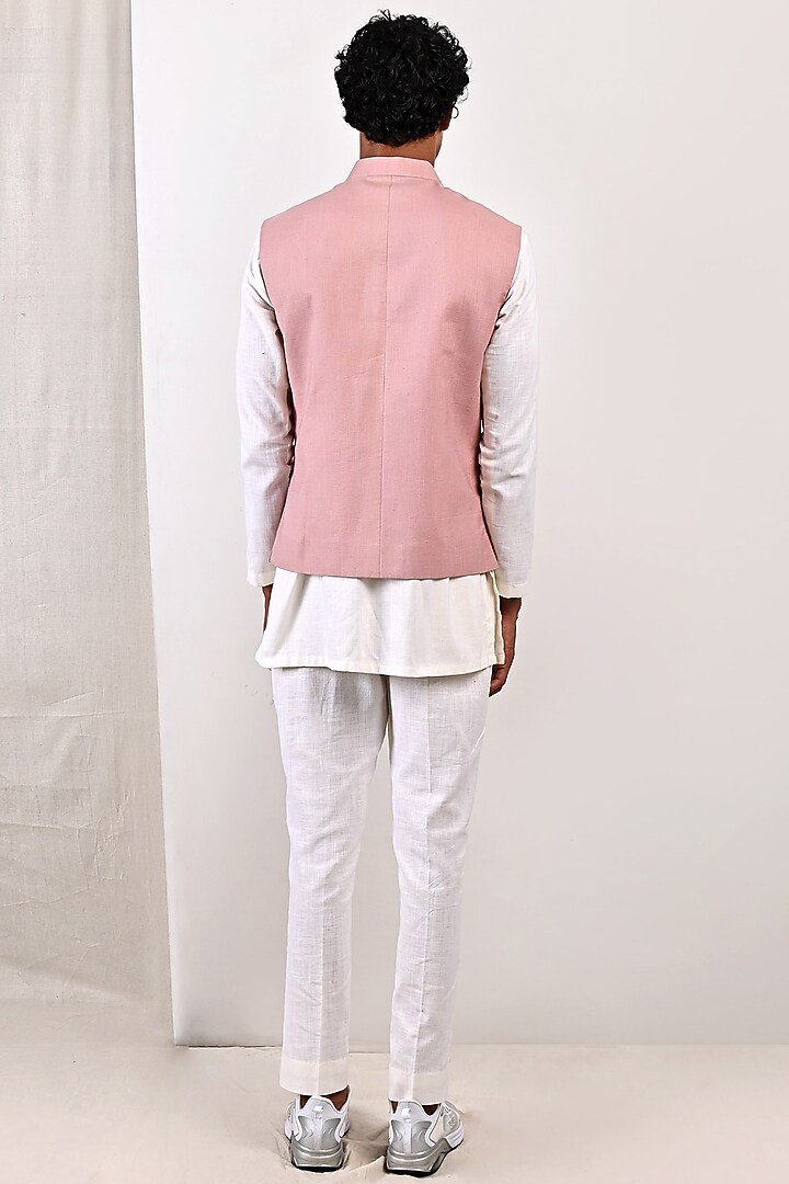 Mauve Linen Nehru Jacket Set by Bohame Men at Pernia's Pop Up Shop