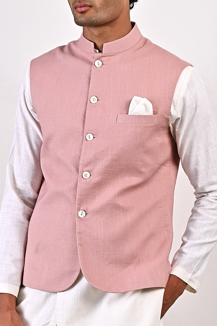 Mauve Linen Nehru Jacket Set by Bohame Men at Pernia's Pop Up Shop