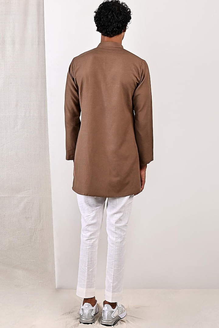 Light Brown Linen Paneled Kurta Set by Bohame Men at Pernia's Pop Up Shop
