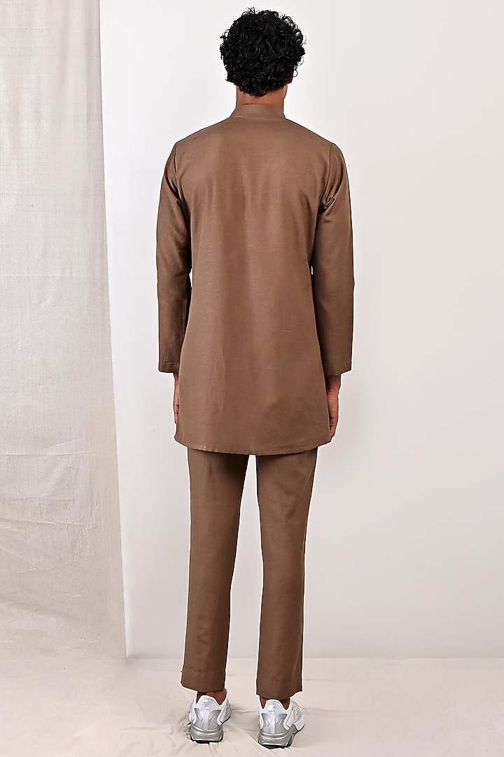 Light Brown Kurta Set in Linen by Bohame Men at Pernia's Pop Up Shop