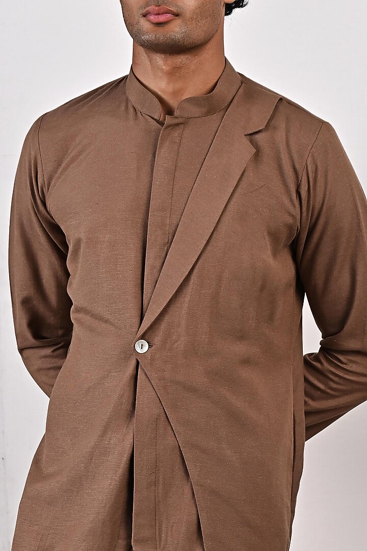 Light Brown Kurta Set in Linen by Bohame Men at Pernia's Pop Up Shop