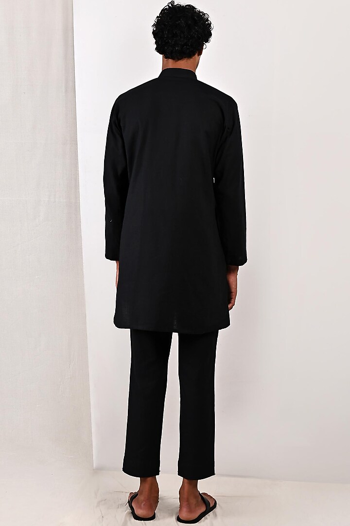 Black Linen Kurta Set by Bohame Men at Pernia's Pop Up Shop