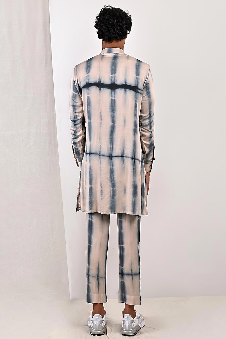 Peach & Blue Modal Tie-Dye Printed Asymmetric Kurta Set by Bohame Men at Pernia's Pop Up Shop