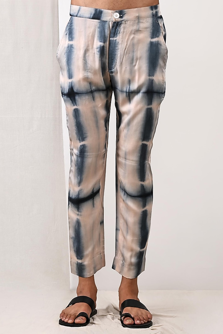 Peach & Blue Modal Tie-Dye Printed Asymmetric Kurta Set by Bohame Men at Pernia's Pop Up Shop