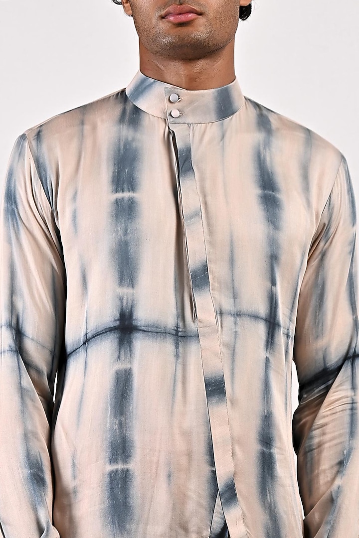 Peach & Blue Modal Tie-Dye Printed Asymmetric Kurta Set by Bohame Men at Pernia's Pop Up Shop