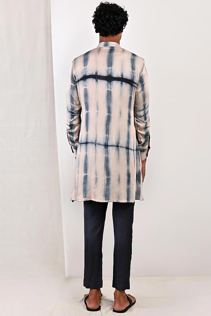 Peach Modal Tie-Dye Printed Asymmetric Kurta Set by Bohame Men at Pernia's Pop Up Shop