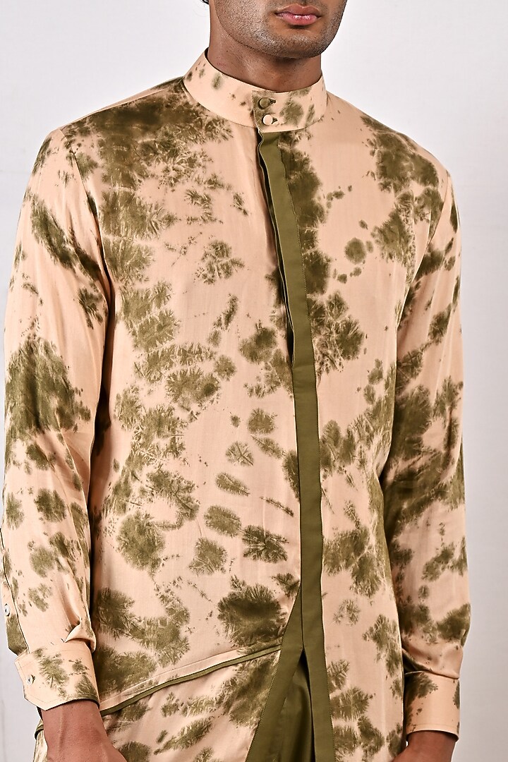 Beige Modal Asymmetrical Printed Kurta Set by Bohame Men at Pernia's Pop Up Shop