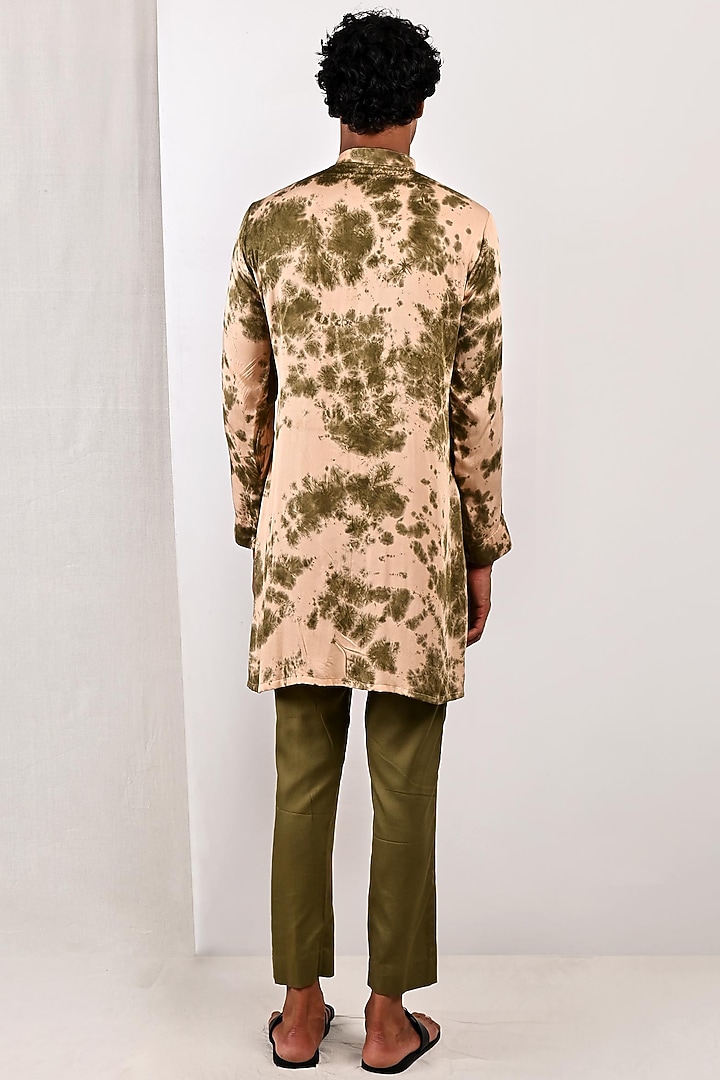 Beige Modal Tie-Dyed Printed Kurta Set by Bohame Men at Pernia's Pop Up Shop