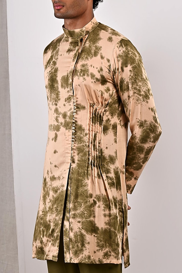 Beige Modal Tie-Dyed Printed Kurta Set by Bohame Men at Pernia's Pop Up Shop