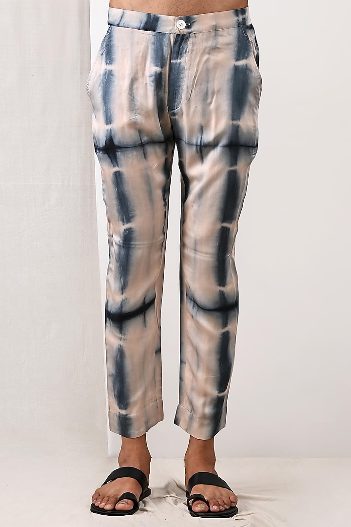 Peach Modal Tie-Dye Printed Kurta Set by Bohame Men at Pernia's Pop Up Shop