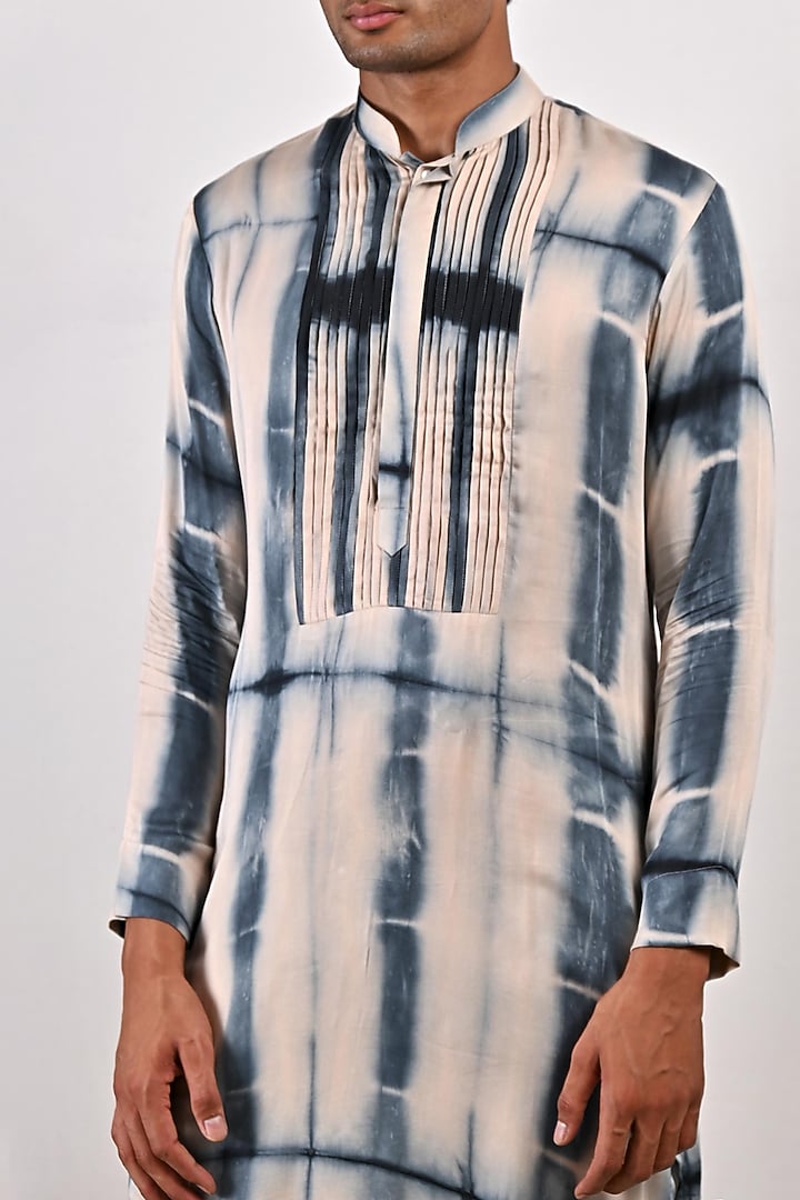 Peach Modal Tie-Dye Printed Kurta Set by Bohame Men at Pernia's Pop Up Shop
