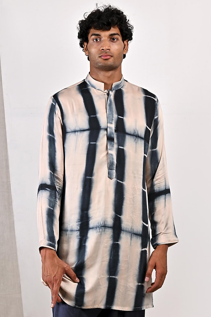 Peach Modal Tie-Dye Printed Kurta Set by Bohame Men at Pernia's Pop Up Shop