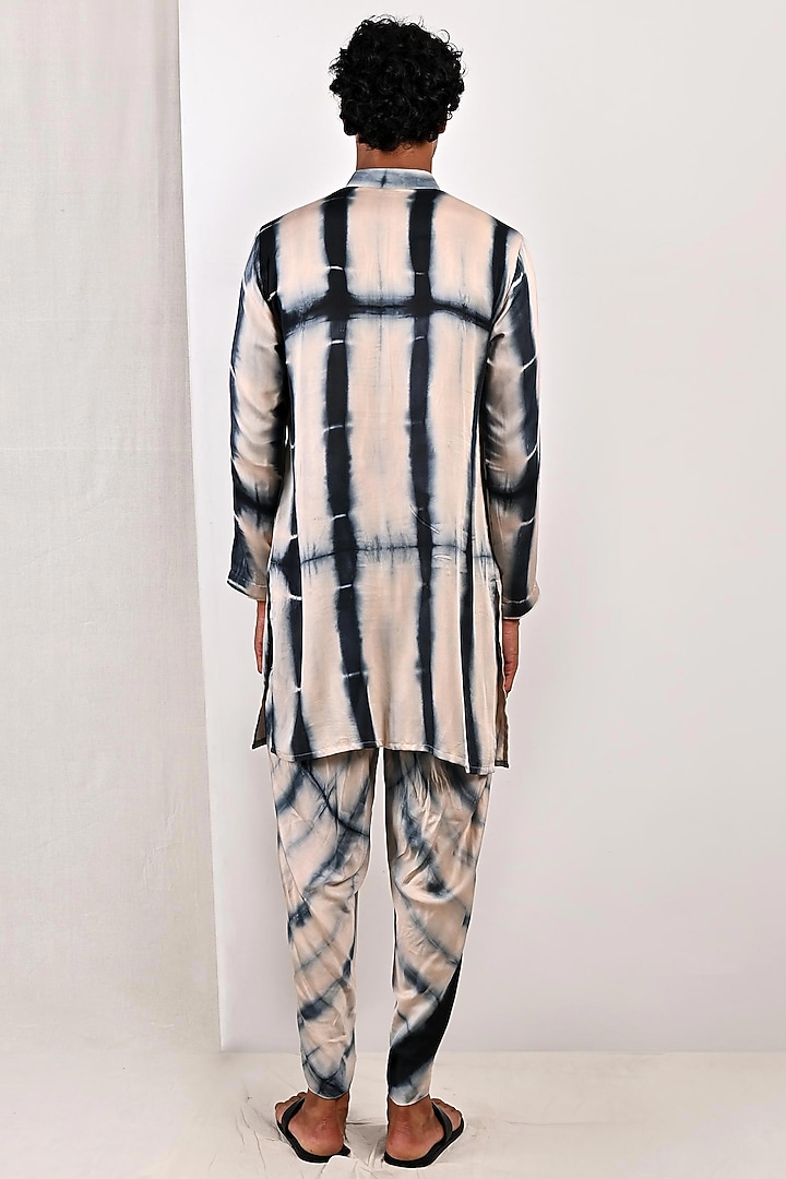 Peach Modal Tie-Dye Printed Kurta Set by Bohame Men at Pernia's Pop Up Shop