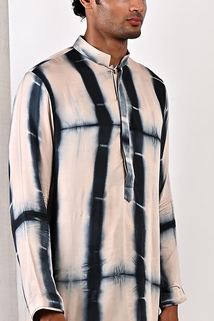 Peach Modal Tie-Dye Printed Kurta Set by Bohame Men at Pernia's Pop Up Shop