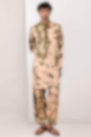 Beige & Green Modal Tie-Dye Printed Kurta Set by Bohame Men at Pernia's Pop Up Shop