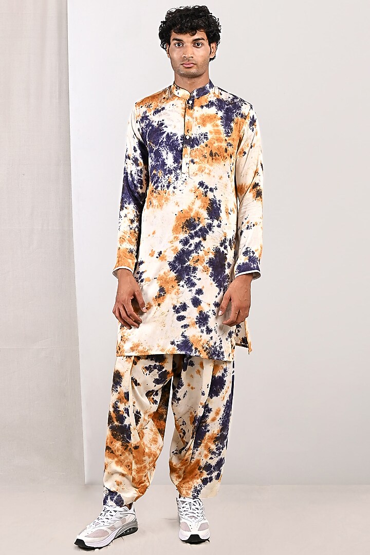 Cream Printed Long Kurta Set by Bohame Men at Pernia's Pop Up Shop