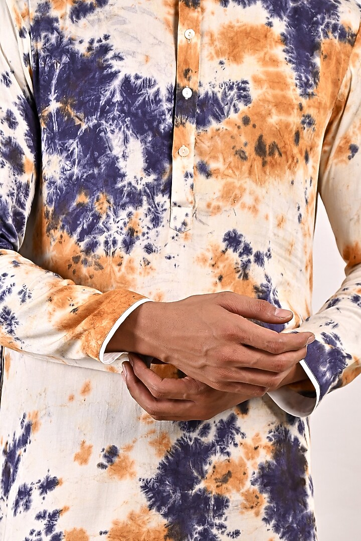 Cream Printed Long Kurta Set by Bohame Men at Pernia's Pop Up Shop