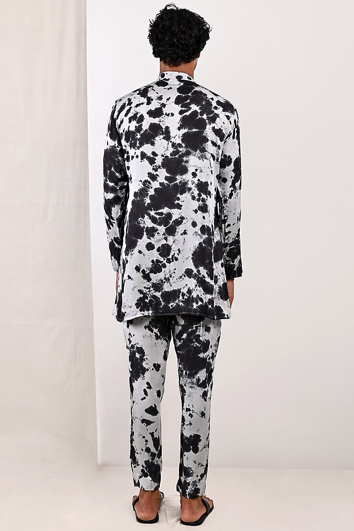 Grey & Black Modal Tie-Dye Printed Kurta Set by Bohame Men at Pernia's Pop Up Shop
