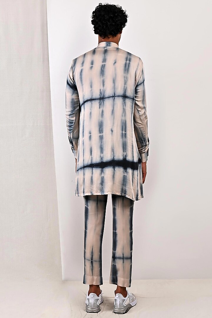 Peach Modal Tie-Dye Printed Kurta Set by Bohame Men at Pernia's Pop Up Shop