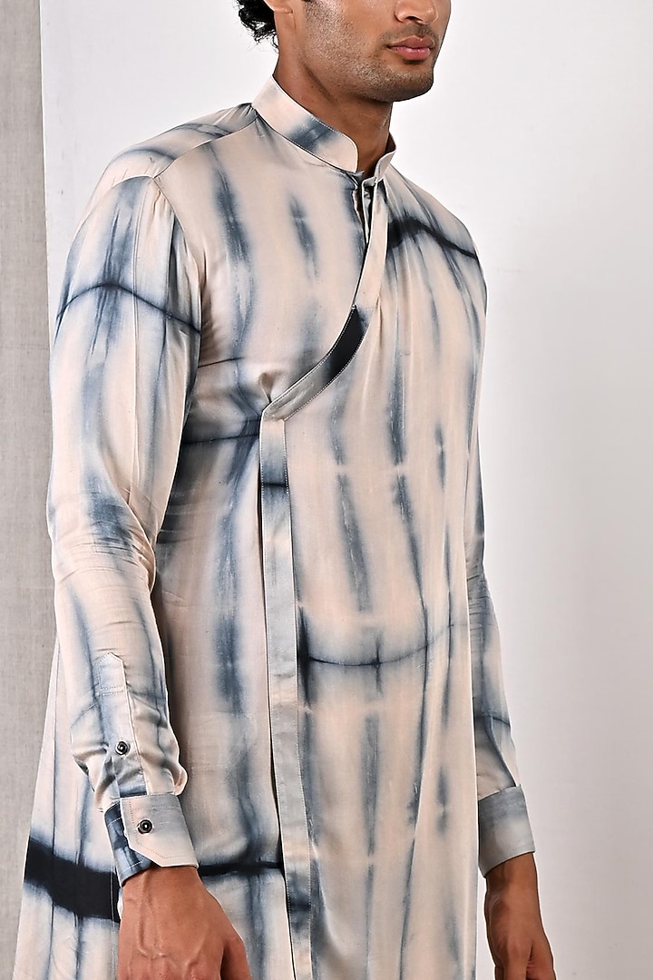 Peach Modal Tie-Dye Printed Kurta Set by Bohame Men at Pernia's Pop Up Shop