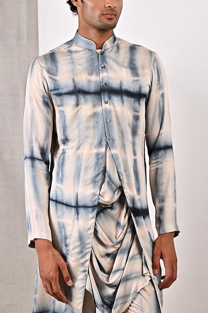 Peach Modal Tie-Dye Printed Cowl Kurta Set by Bohame Men at Pernia's Pop Up Shop