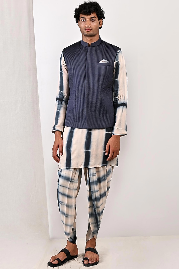 Dark Blue Modal Nehru Jacket Set by Bohame Men at Pernia's Pop Up Shop