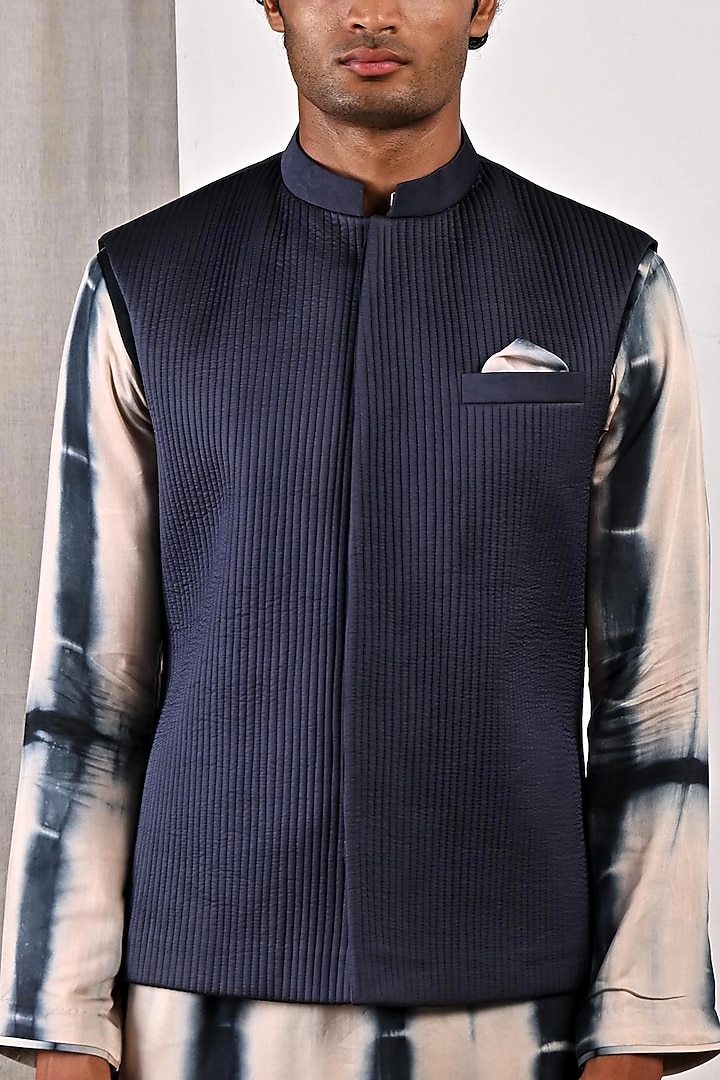 Dark Blue Modal Nehru Jacket Set by Bohame Men at Pernia's Pop Up Shop