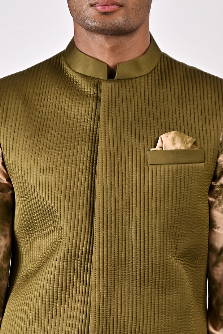 Green Modal Quilted Nehru Jacket Set by Bohame Men at Pernia's Pop Up Shop