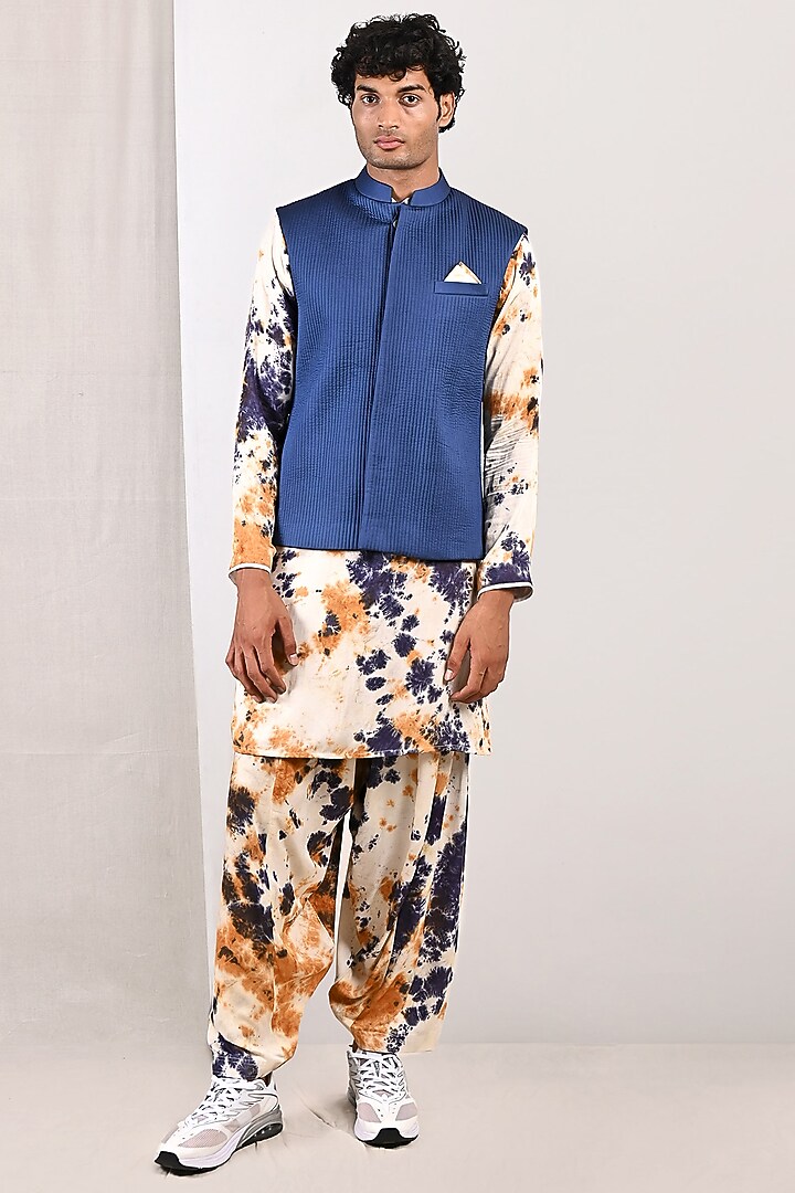 Blue Modal Nehru Jacket Set by Bohame Men at Pernia's Pop Up Shop