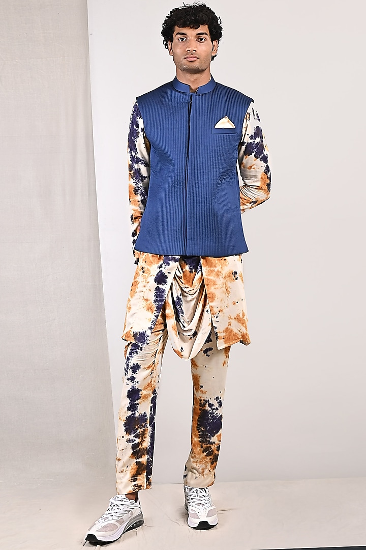 Blue Modal Quilted Bundi Jacket Set by Bohame Men at Pernia's Pop Up Shop
