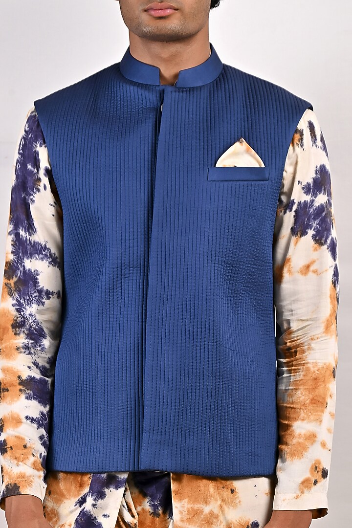 Blue Modal Quilted Bundi Jacket Set by Bohame Men at Pernia's Pop Up Shop