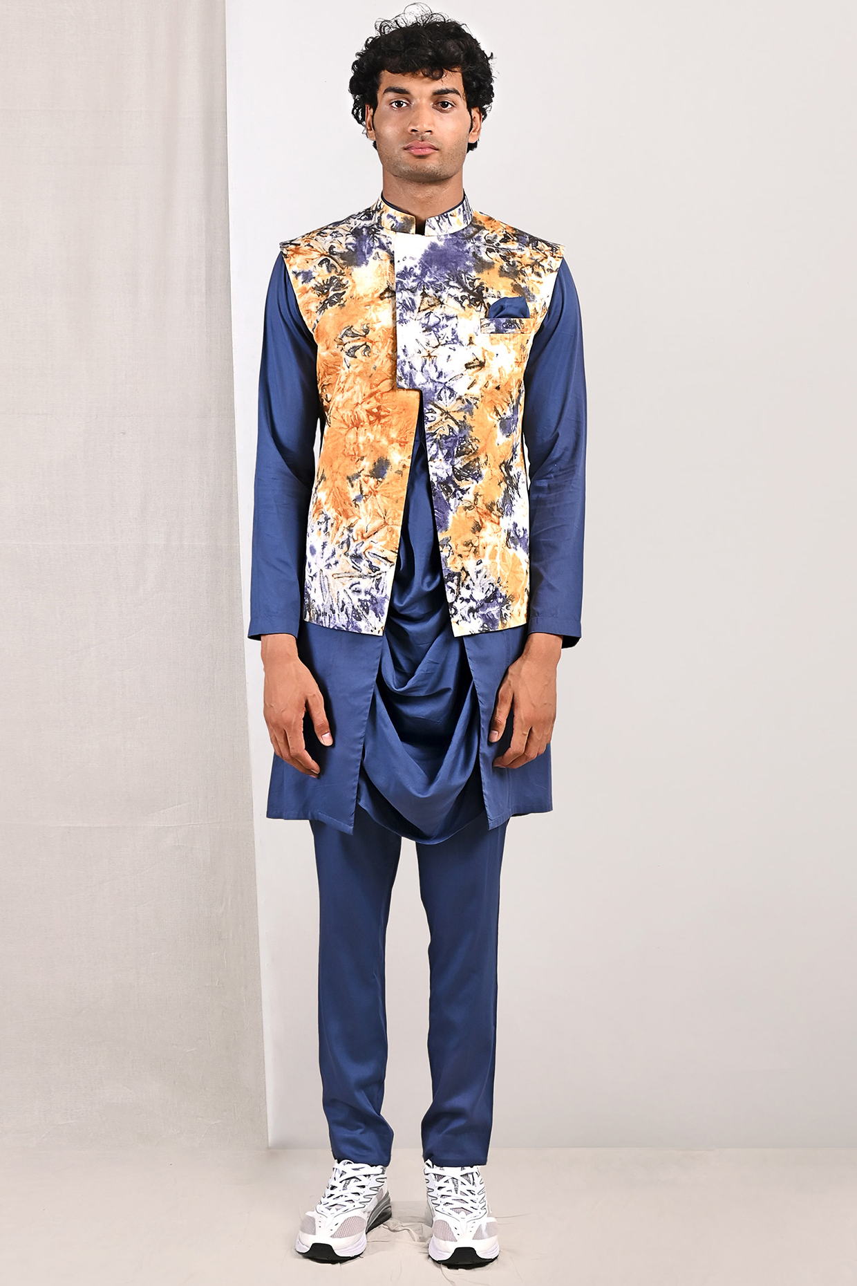 Cream & Mustard Quilted Printed Nehru Jacket Set by Bohame Men at Pernia's Pop Up Shop