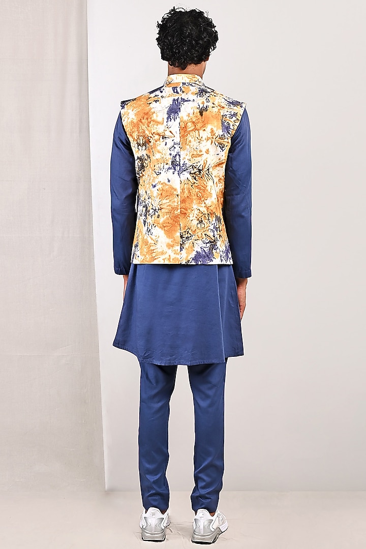 Cream & Mustard Quilted Printed Nehru Jacket Set by Bohame Men at Pernia's Pop Up Shop