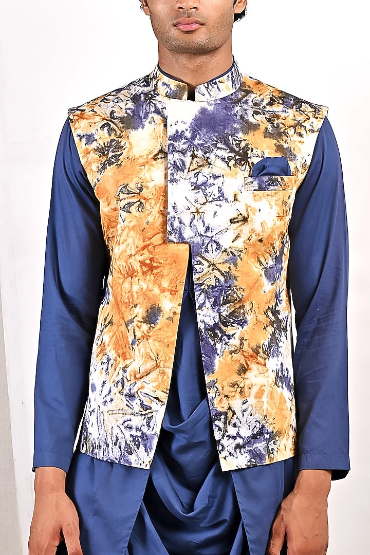 Cream & Mustard Quilted Printed Nehru Jacket Set by Bohame Men at Pernia's Pop Up Shop