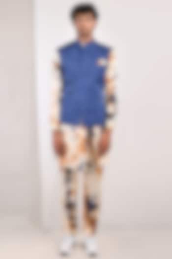 Blue Modal Overlapped Bundi Jacket Set by Bohame Men at Pernia's Pop Up Shop