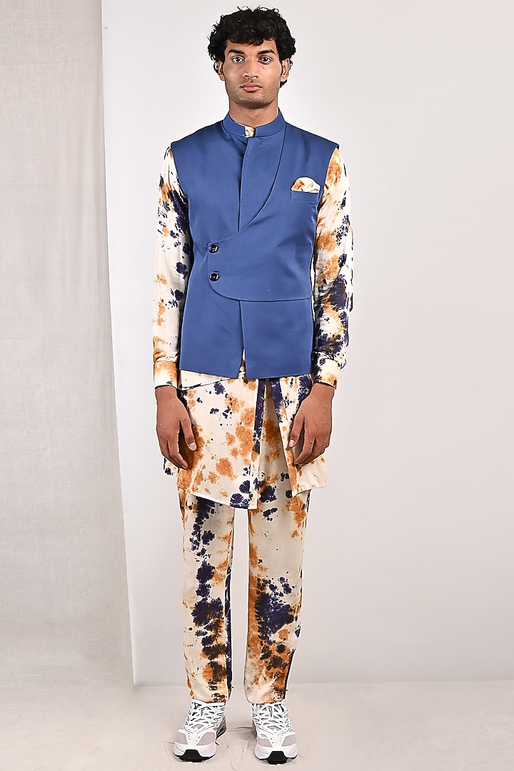 Blue Modal Overlapped Bundi Jacket Set by Bohame Men at Pernia's Pop Up Shop