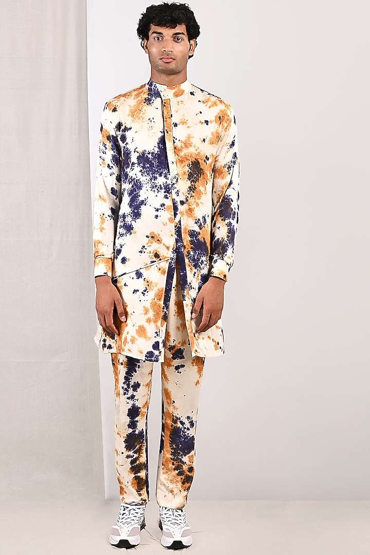 Blue Modal Overlapped Bundi Jacket Set by Bohame Men at Pernia's Pop Up Shop