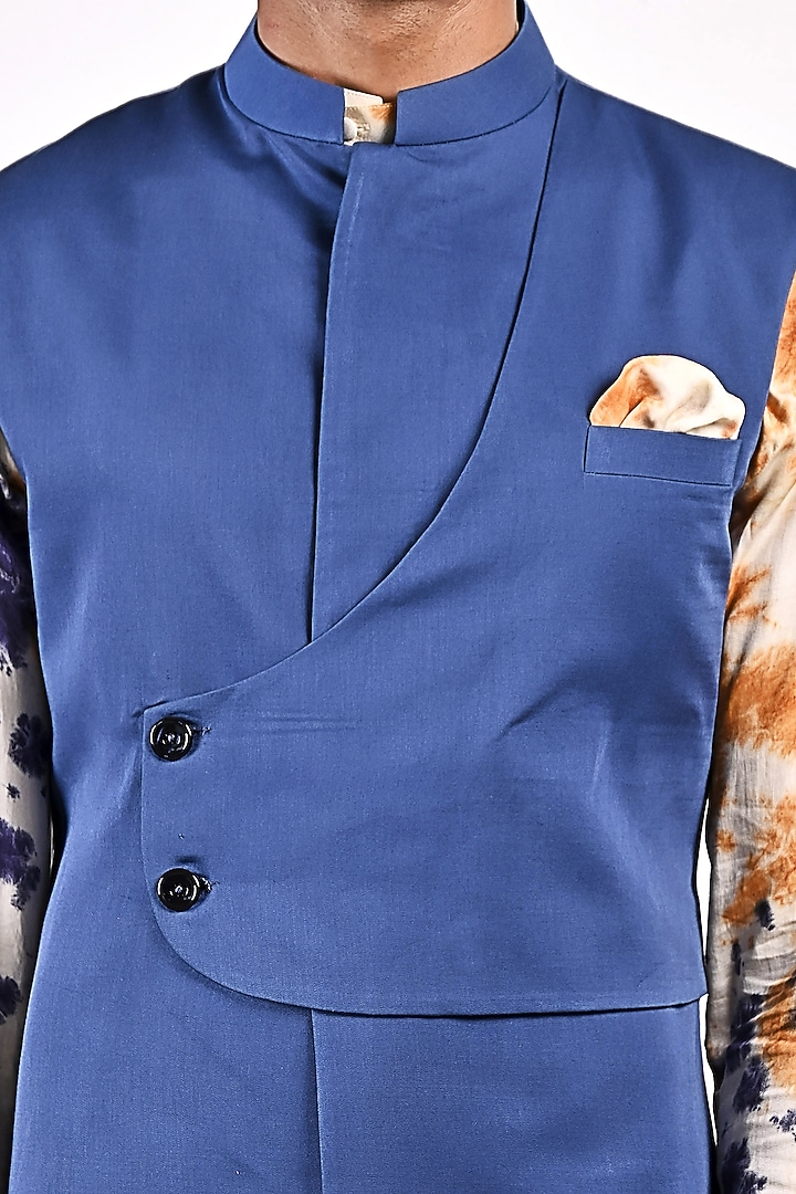 Blue Modal Overlapped Bundi Jacket Set by Bohame Men at Pernia's Pop Up Shop