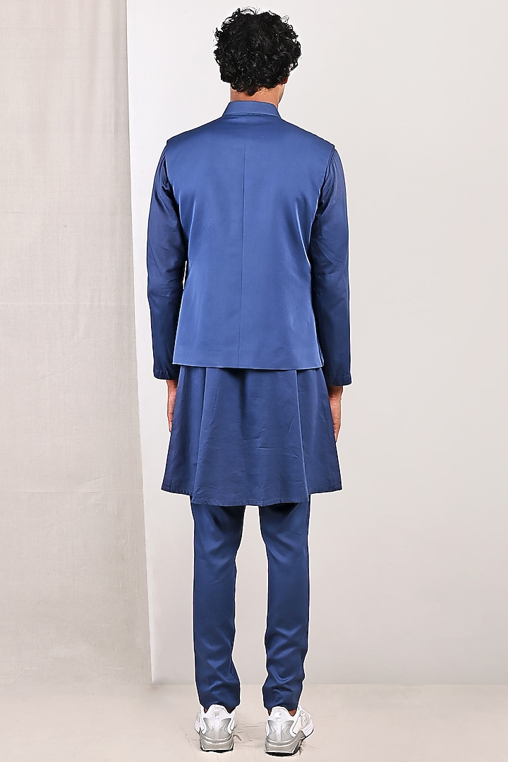 Blue Modal Quilted Nehru Jacket Set by Bohame Men at Pernia's Pop Up Shop