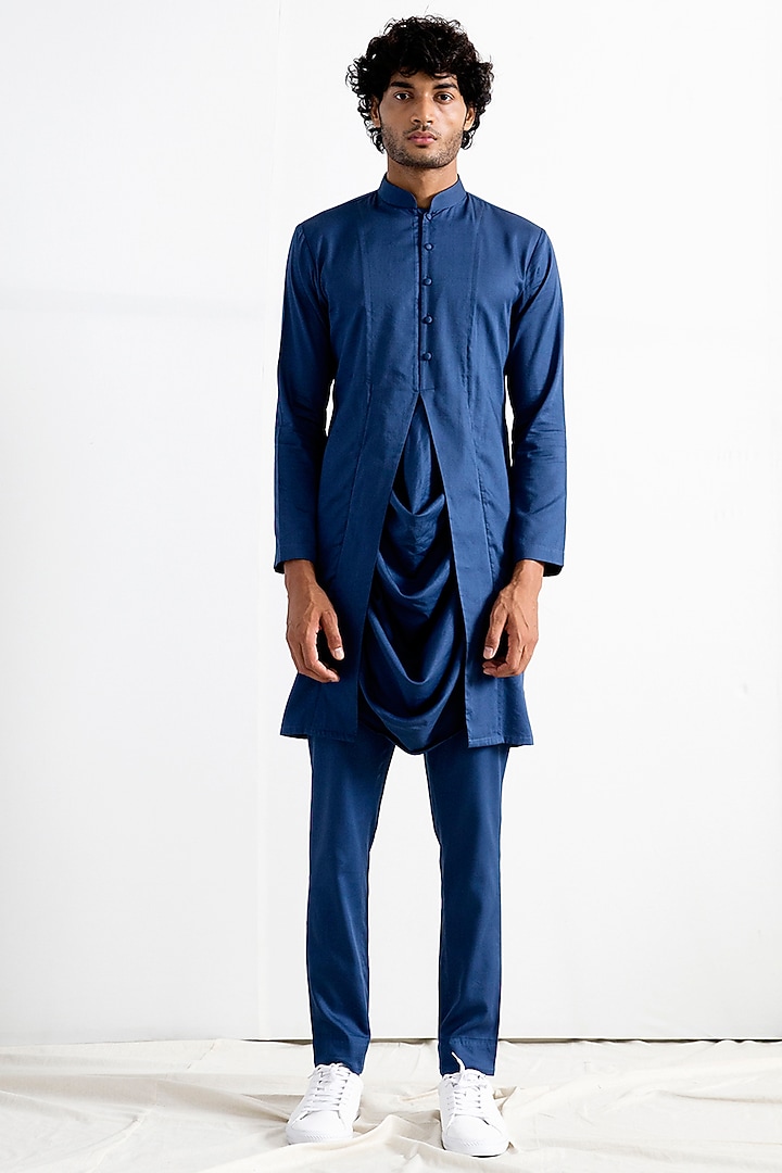 Blue Modal Quilted Nehru Jacket Set by Bohame Men at Pernia's Pop Up Shop