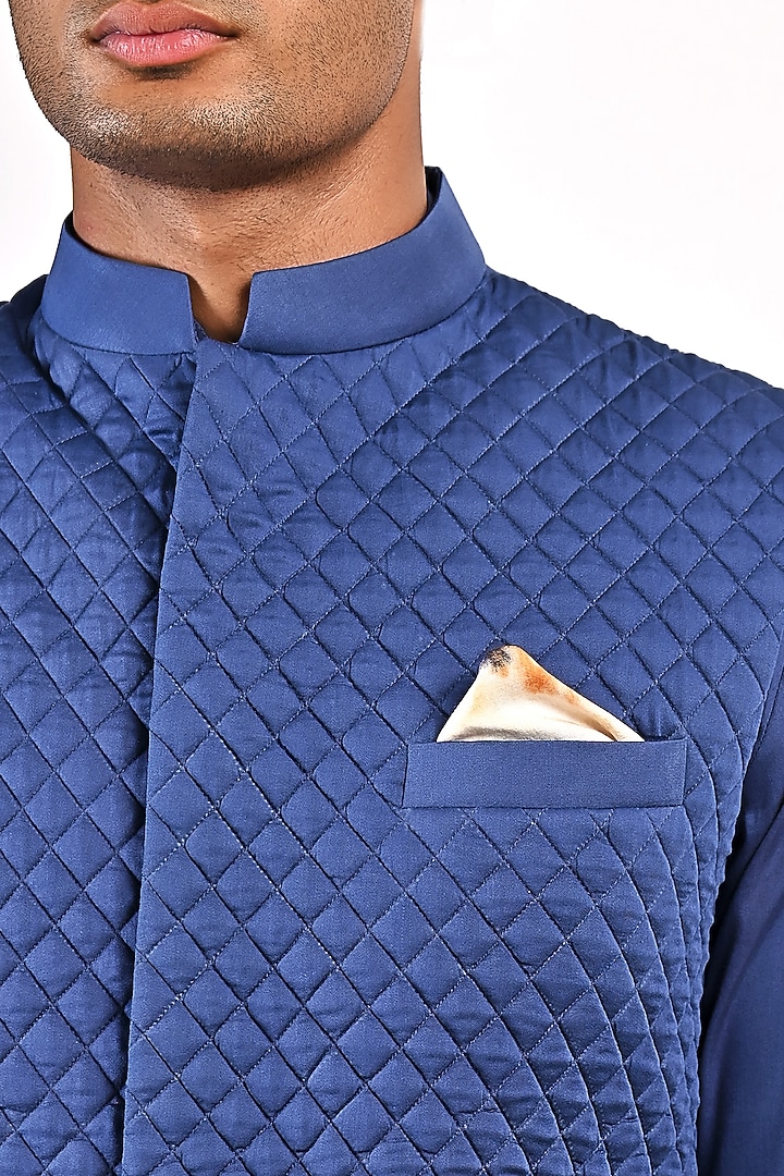 Blue Modal Quilted Nehru Jacket Set by Bohame Men at Pernia's Pop Up Shop