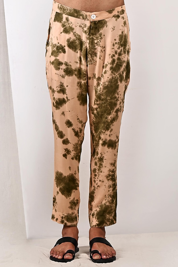 Green Modal Asymmetric Pleated Bundi Jacket Set by Bohame Men at Pernia's Pop Up Shop