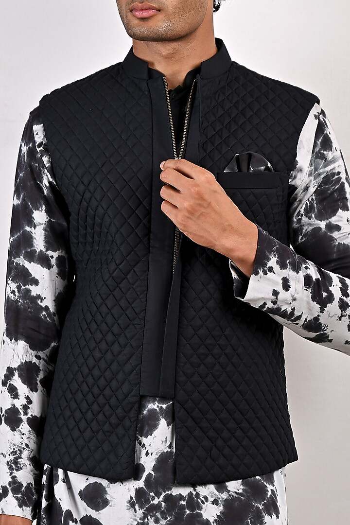 Black Modal Quilted Bundi Jacket Set by Bohame Men at Pernia's Pop Up Shop