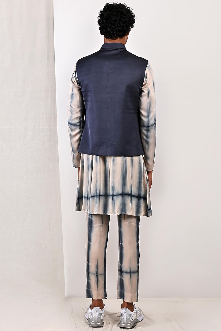Blue Modal Bundi Jacket With Kurta Set by Bohame Men at Pernia's Pop Up Shop