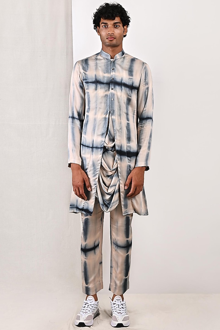 Blue Modal Bundi Jacket With Kurta Set by Bohame Men at Pernia's Pop Up Shop