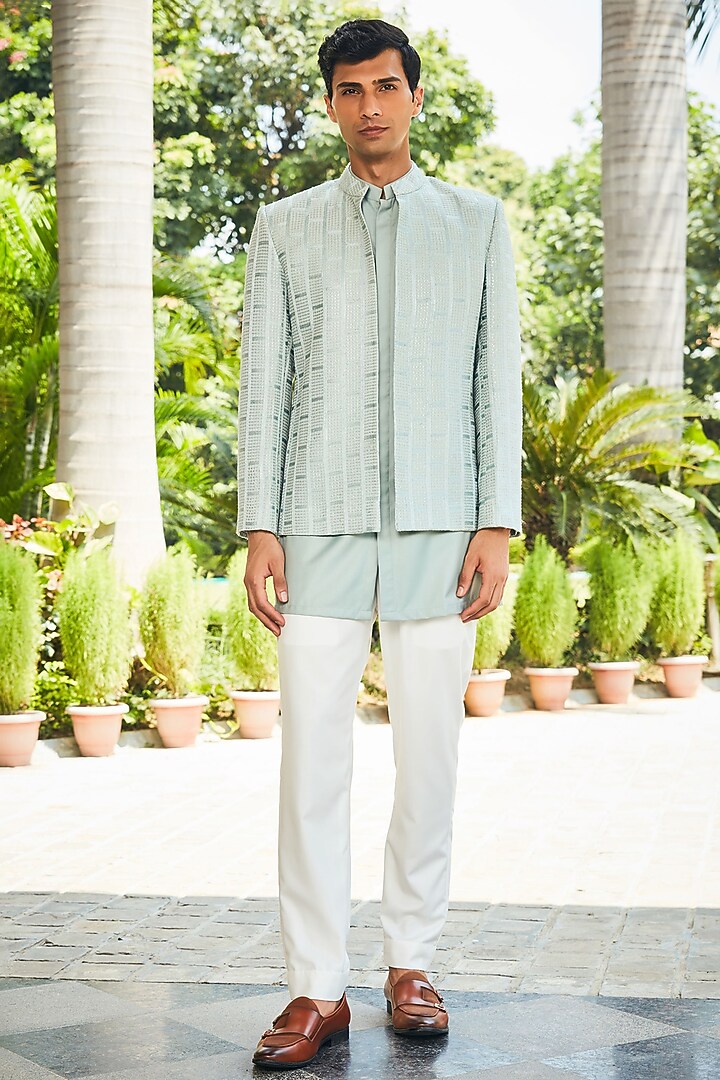 Mint Green Georgette Chikankari Embroidered Indo-Western Set by Bohame Men at Pernia's Pop Up Shop