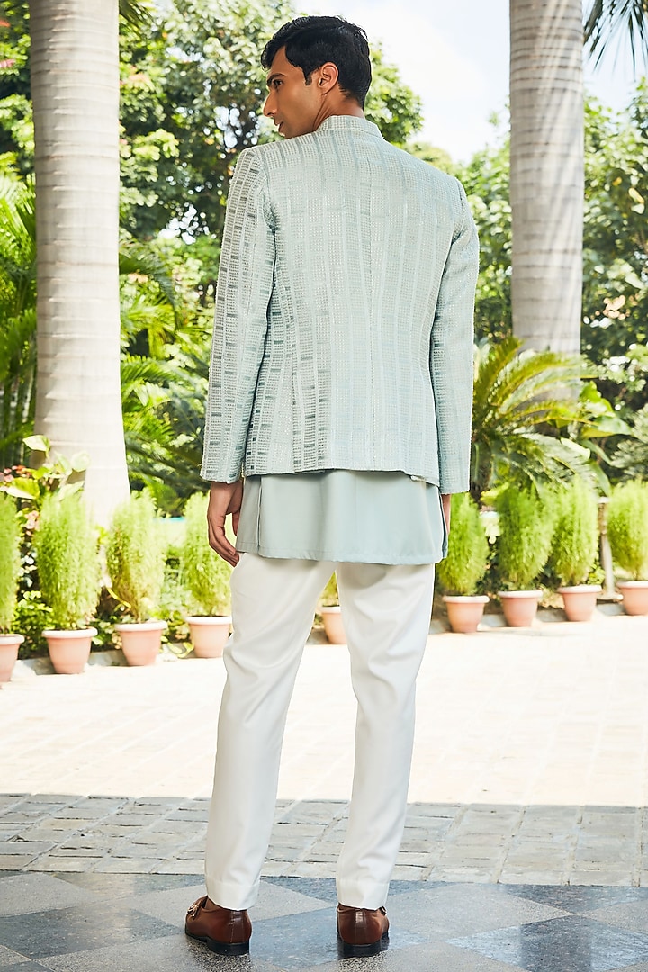 Mint Green Georgette Chikankari Embroidered Indo-Western Set by Bohame Men at Pernia's Pop Up Shop